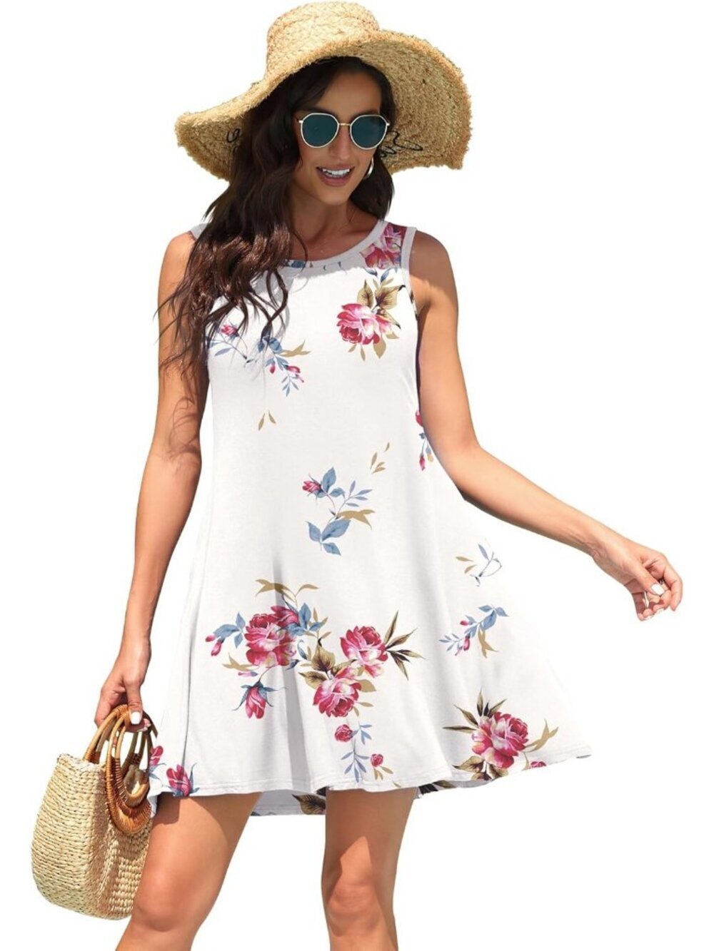 Women's Floral Purple Casual Swing Shirt Dress Beach Cover Loose Mini Dress - Picture 5 of 6